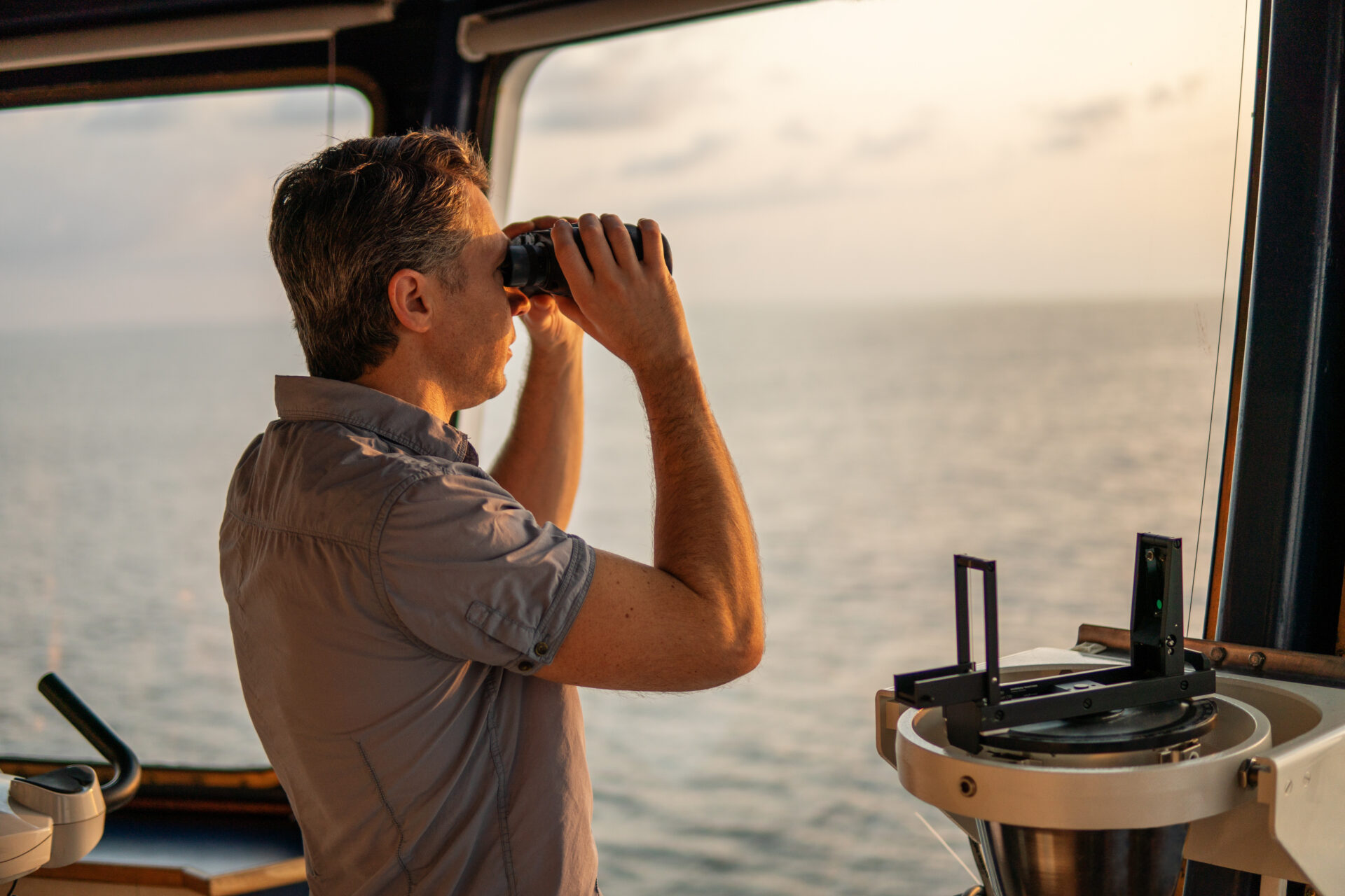 Navigational officer lookout on navigation watch at sea